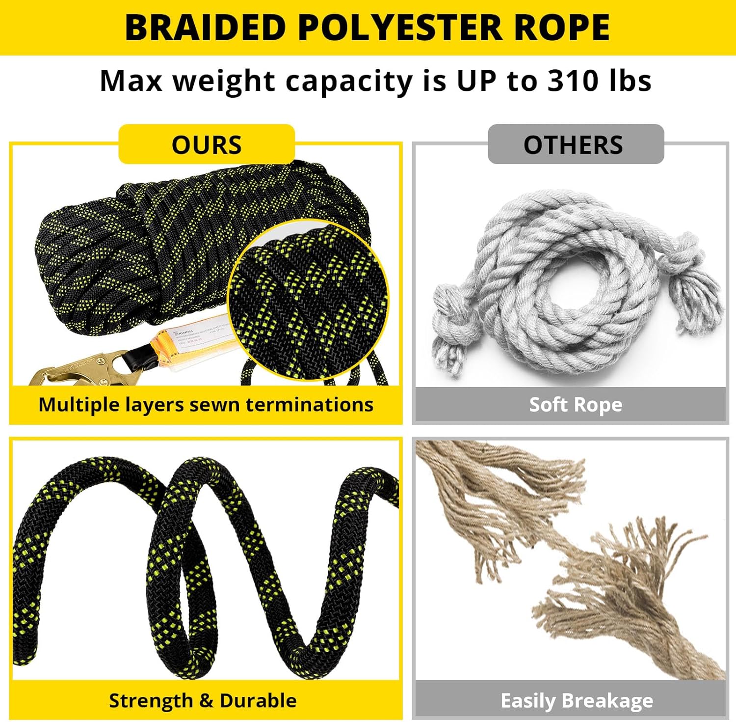 25Ft Vertical Roofing Rope with Safety Lanyard Harness