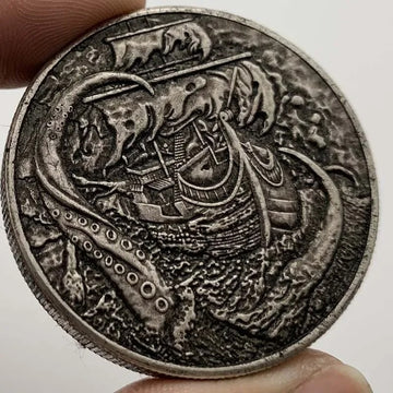 Antique Pirate Skull Coin | Octopus Sailing Collectible Gift