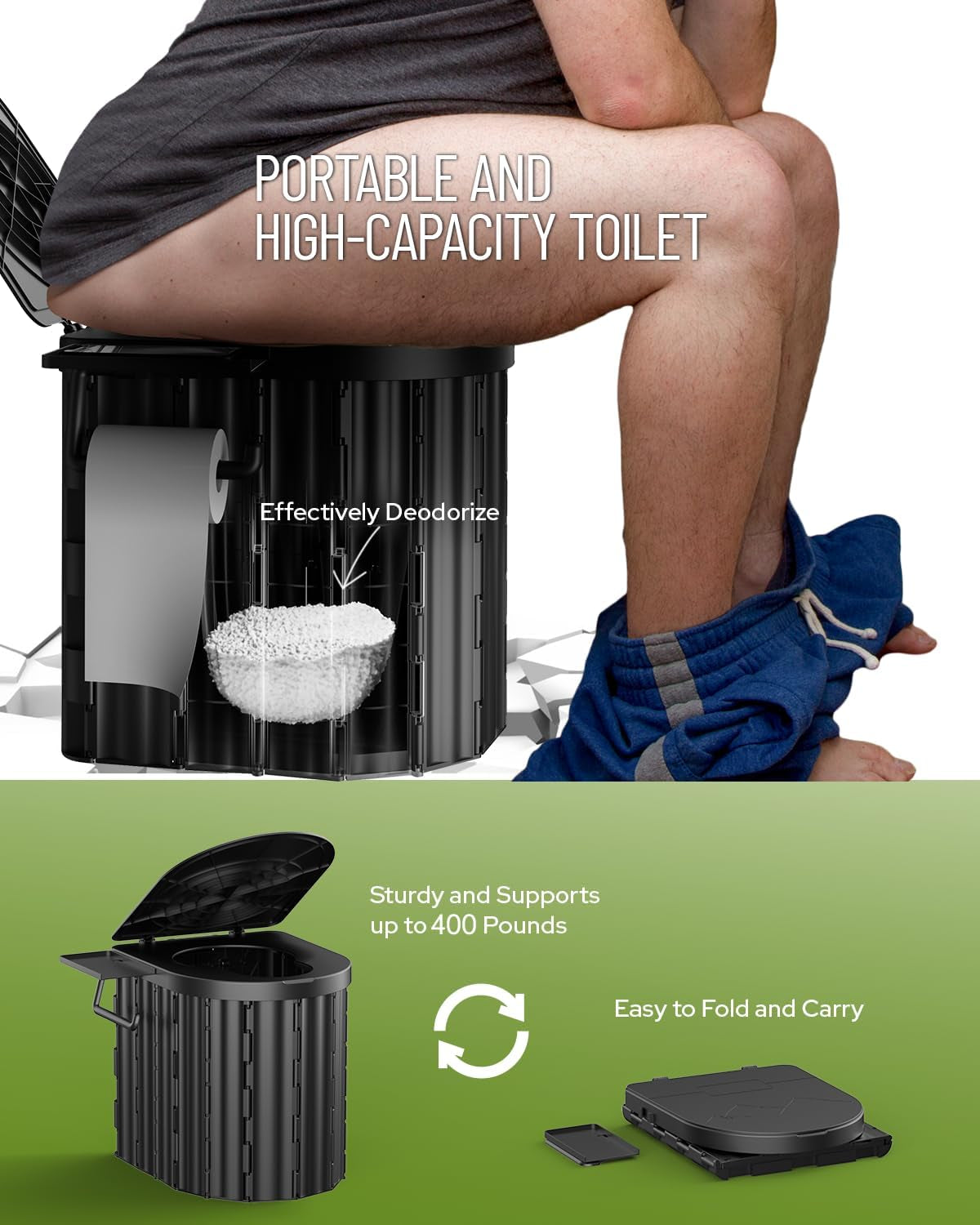 Camping Toilet with Pop-Up Privacy Tent and Liquid Waste Gel