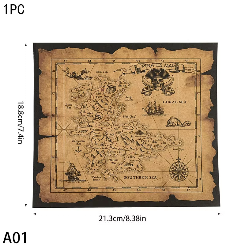 Pirate Treasure Hunt Map Vintage Retro Wall Art Canvas Poster