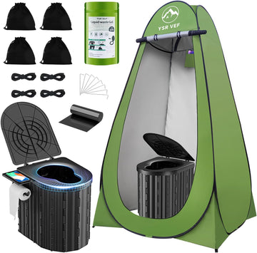 Camping Toilet with Pop-Up Privacy Tent and Liquid Waste Gel