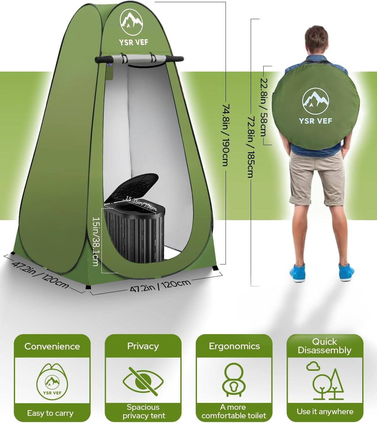 Camping Toilet with Pop-Up Privacy Tent and Liquid Waste Gel