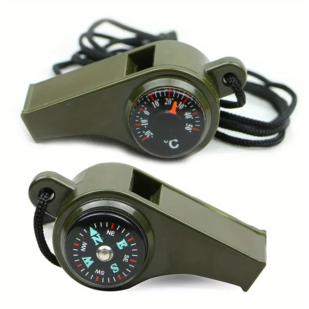 10-Pack 3-in-1 Emergency Survival Whistle with Compass & Thermometer