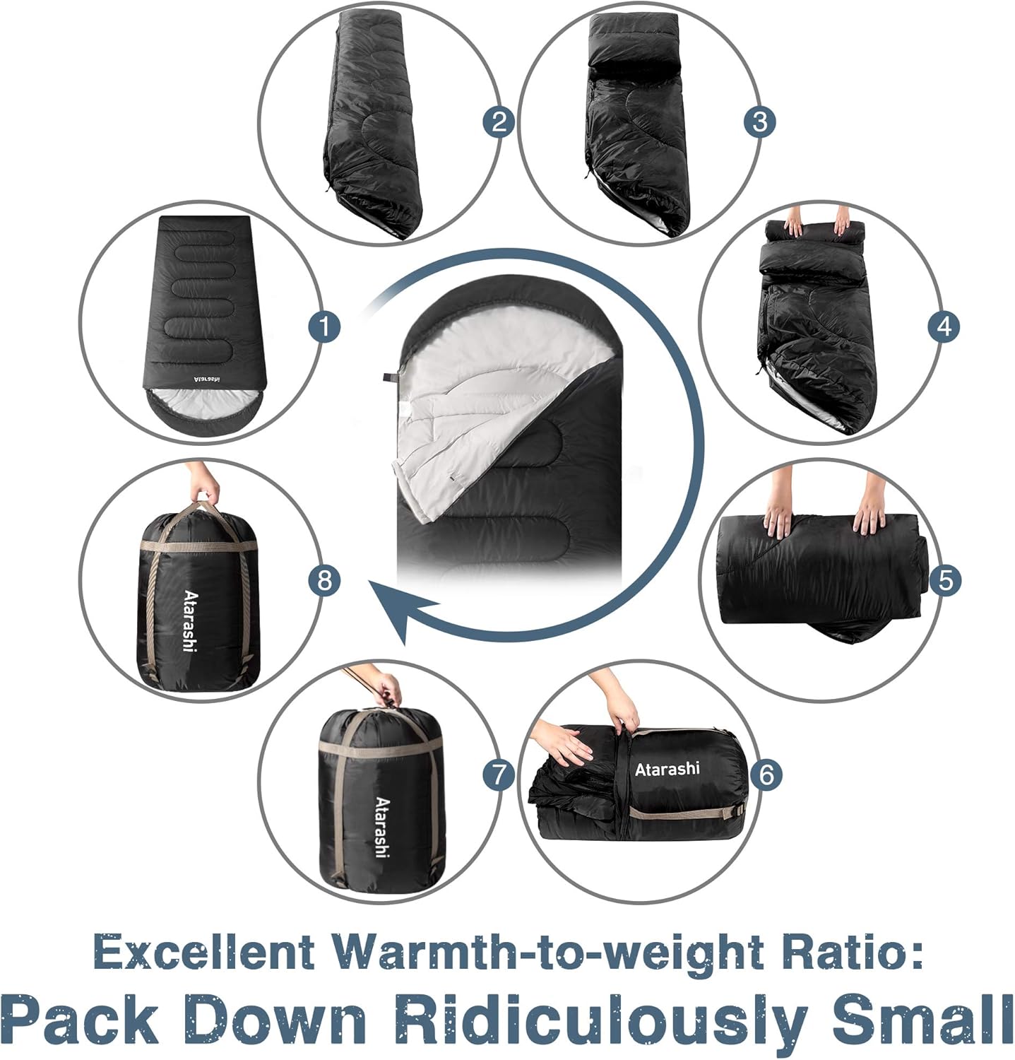 Camping Sleeping Bag- 4 Seasons for Adults, Light, Warm