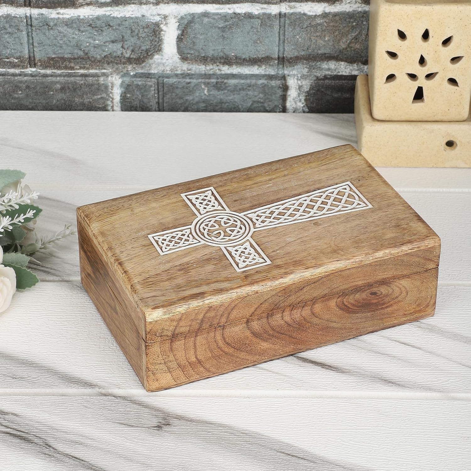 Handmade Decorative Wooden Jewelry Box French Rope -8X5 Inch