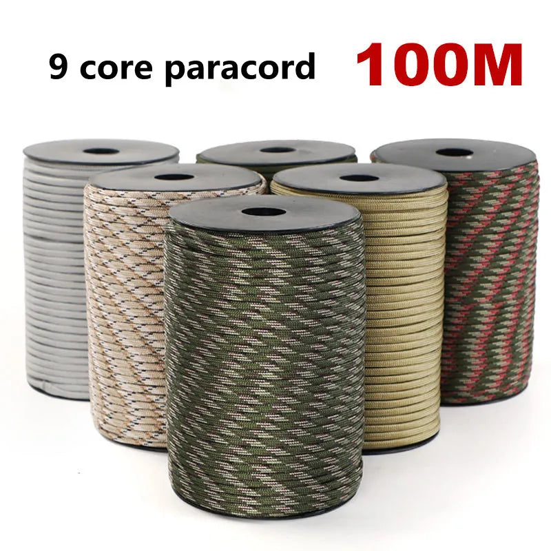 30M/ 50M/ 100M 550 Paracord 9-Core Military Standard Rope 4mm Survival