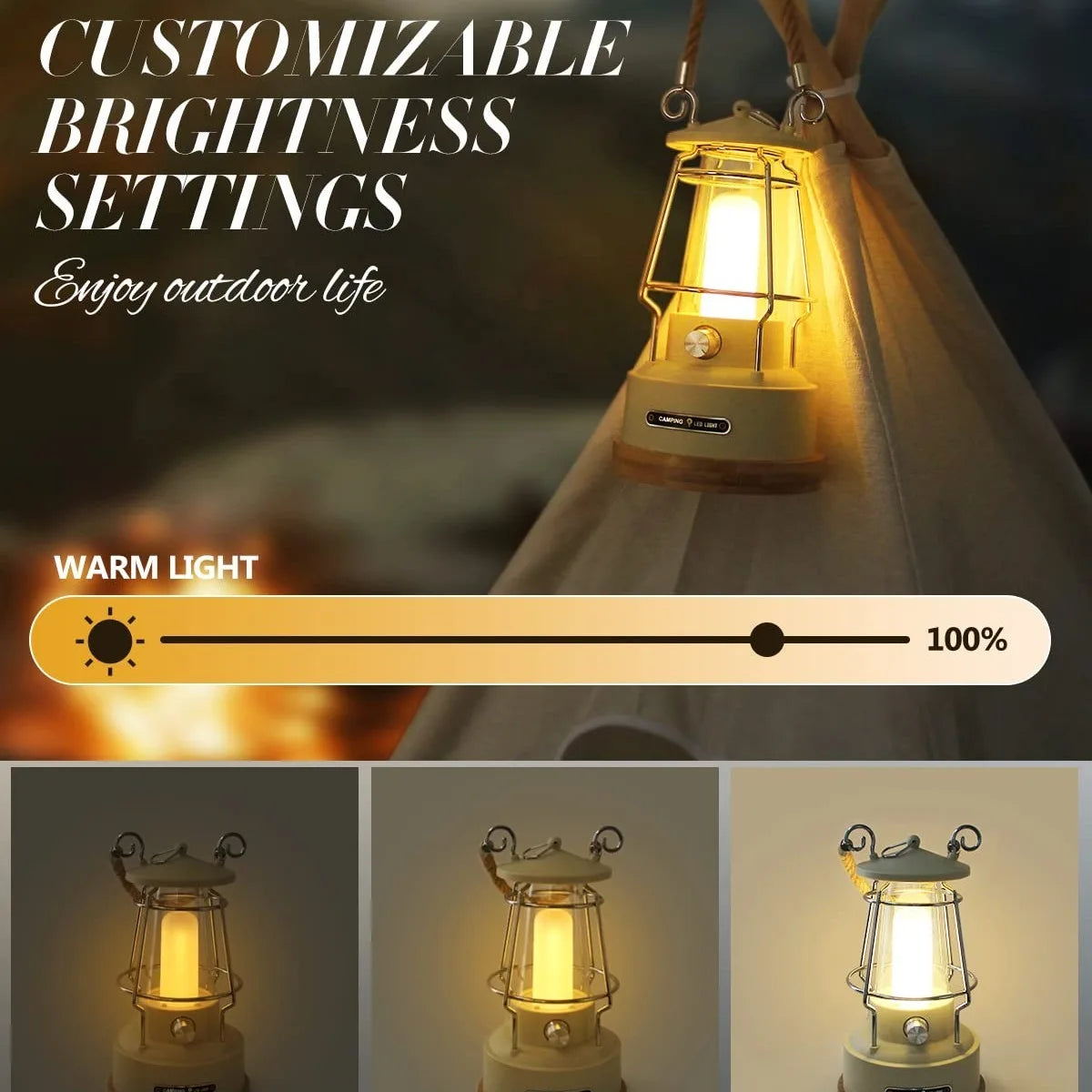 Rechargeable Dimmable LED Vintage Camping Lantern Battery Powered