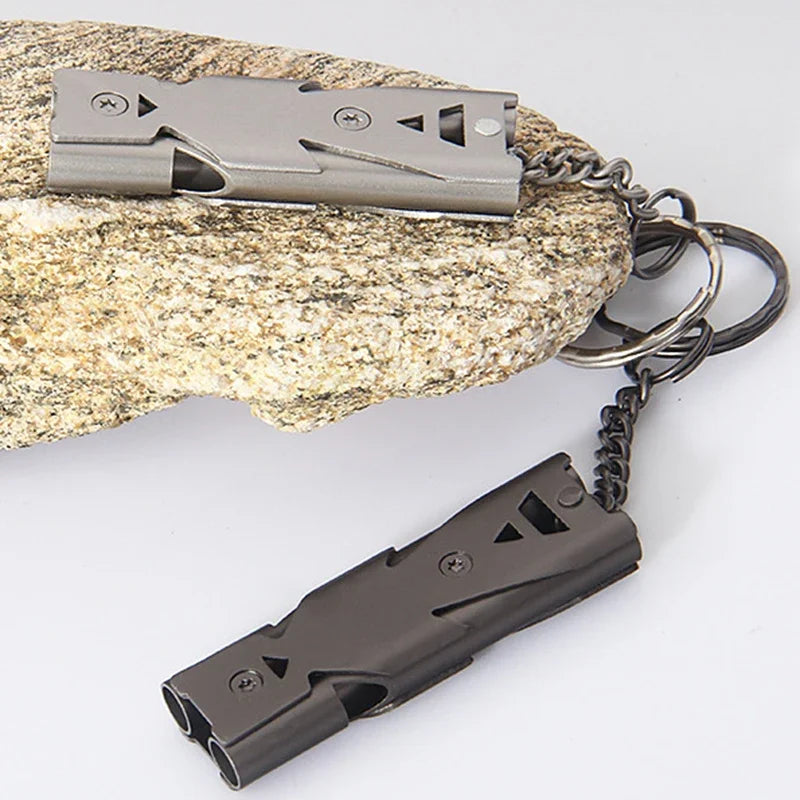 Portable Whistle Aluminum Alloy Double Tube SOS Survival Tool