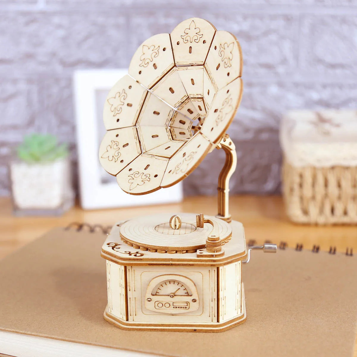 3D Wooden Gramophone Music Box Puzzle Kit for Teens & Adults