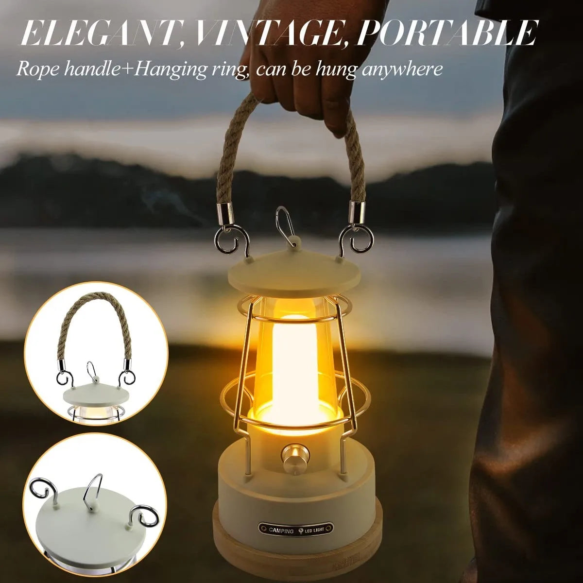 Rechargeable Dimmable LED Vintage Camping Lantern Battery Powered