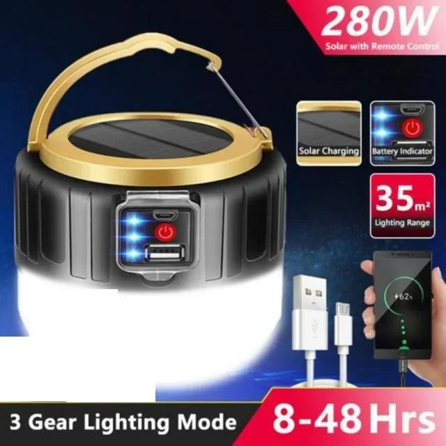 Outdoor Solar LED Camping Lanterns, USB Rechargeable, Portable