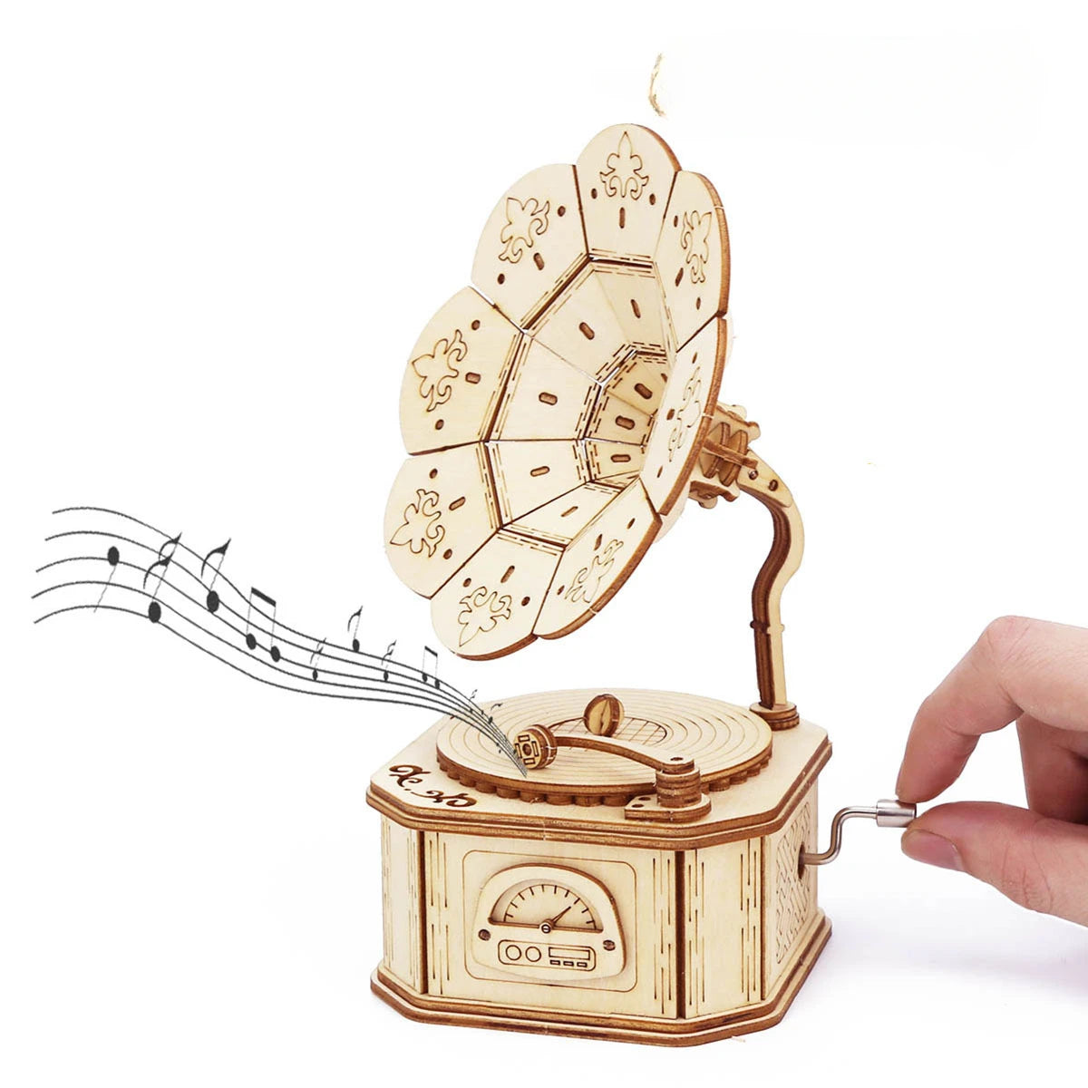 3D Wooden Gramophone Music Box Puzzle Kit for Teens & Adults