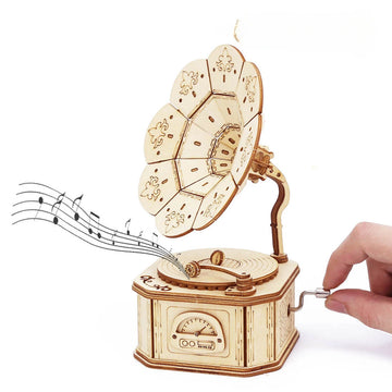 3D Wooden Gramophone Music Box Puzzle Kit for Teens & Adults