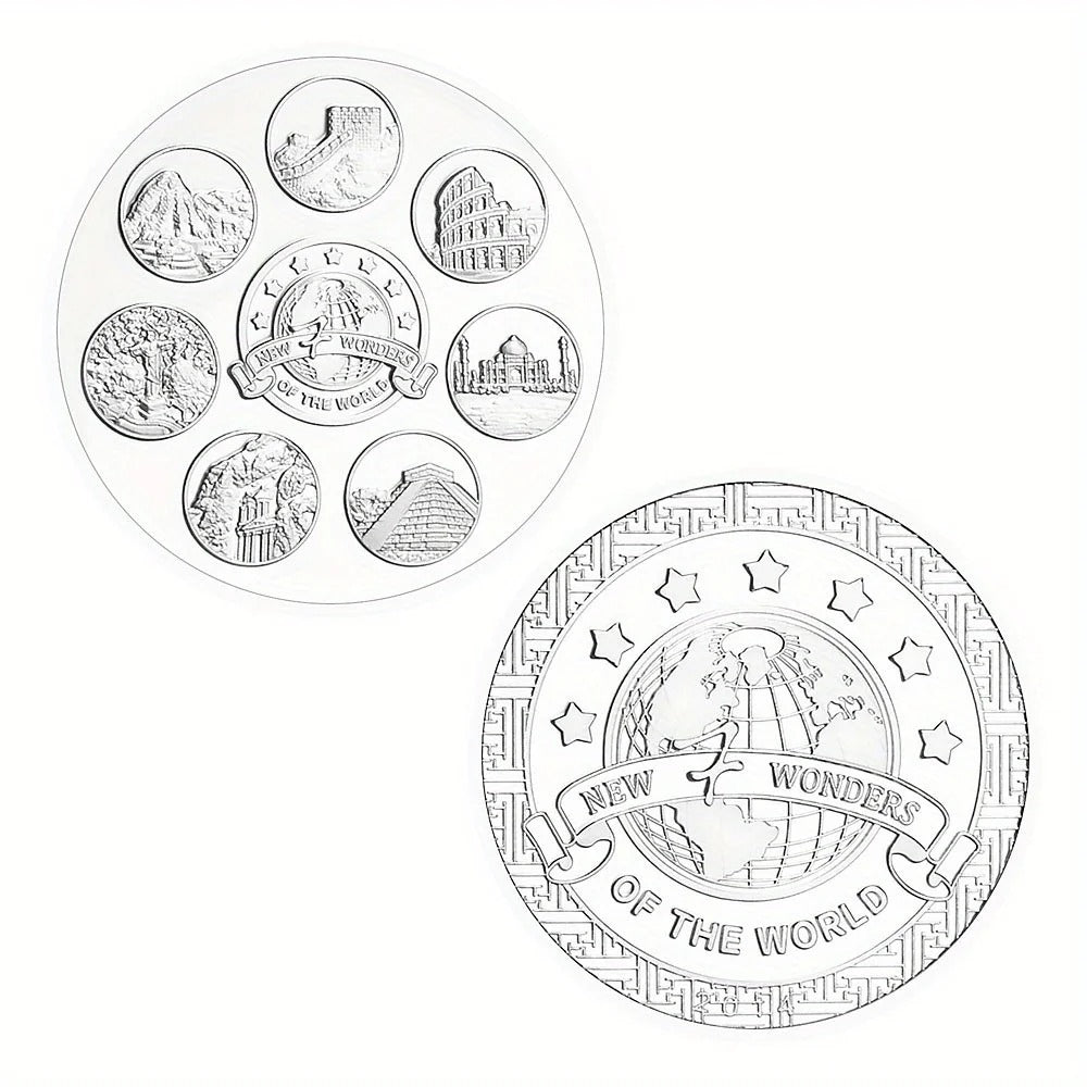 7 Wonders Silver Plated Commemorative Souvenir Coin Set