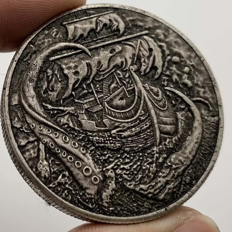 Antique Pirate Skull Coin | Octopus Sailing Collectible Gift
